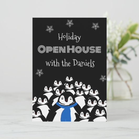 Penguin Open House Kerstfeest Uitnodiging (Staand voorkant)