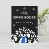 Penguin Open Huis Kerstfeest Uitnodiging (Staand voorkant)