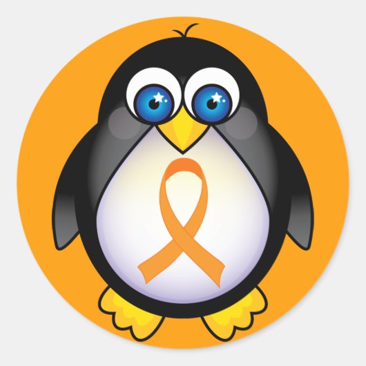 Penguin Oranje Ribbon of Awareness Gift Ronde Sticker (Voorkant)