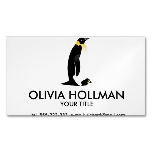 Penguin-ouder met zijn baby magnetisch visitekaartje (Voorkant)