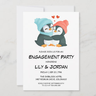 Penguin paar knuffelen cartoon verloving kaart
