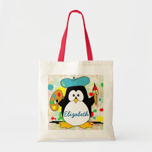 Penguin Painter Naam toevoegen Tote Bag (Voorkant)