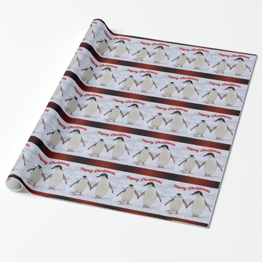 Penguin Pals Wrapping Paper - Kerstmis Cadeaupapier (Uitgerold)