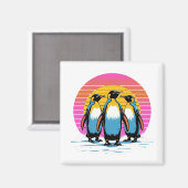 Penguin Parade - Retro Sunset Penguin Familie Magneet (Voorkant / Achterkant)
