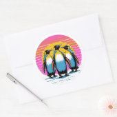 Penguin Parade - Retro Sunset Penguin Familie Ronde Sticker (Envelop)