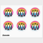 Penguin Parade - Retro Sunset Penguin Familie Ronde Sticker (Vel)