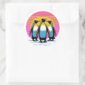 Penguin Parade - Retro Sunset Penguin Familie Ronde Sticker (Tas)