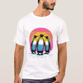 Penguin Parade - Retro Sunset Penguin Familie T-shirt