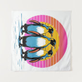Penguin Parade - Retro Sunset Penguin Familie Wandkleed (Voorkant (horizontaal))