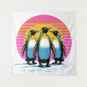 Penguin Parade - Retro Sunset Penguin Familie Wandkleed (Voorkant)