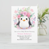 Penguin Paradise: Meisje Baby shower Kaart (Staand voorkant)