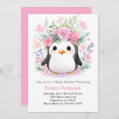 Penguin Paradise: Meisje Baby shower Kaart (Voorkant / Achterkant)