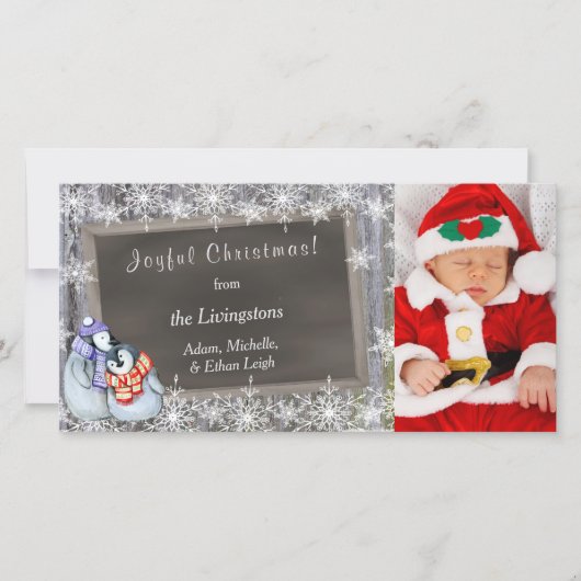 Penguin Parents New Baby Foto Sjabloon Kerstmis (Voorkant)