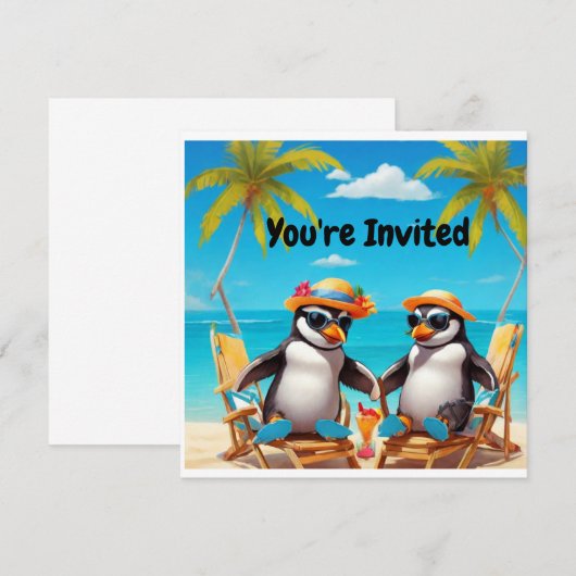 Penguin Party "Je bent uitgenodigd " Kaart (Voorkant / Achterkant)