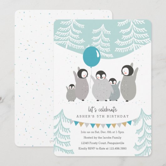 Penguin Party Kaart (Voorkant / Achterkant)