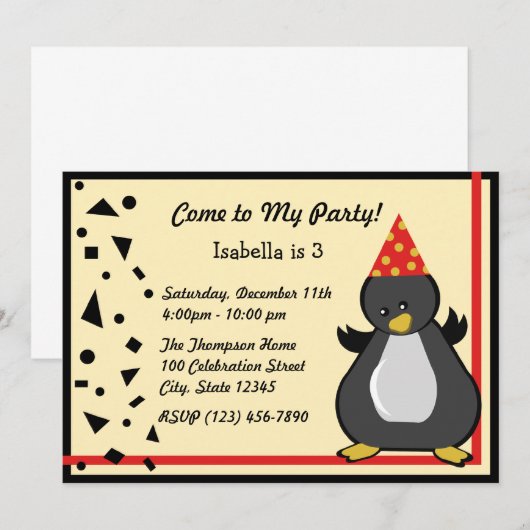 Penguin Party Kaart (Voorkant / Achterkant)