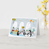 Penguin Party Verjaardag Kaart (Gele Bloem)