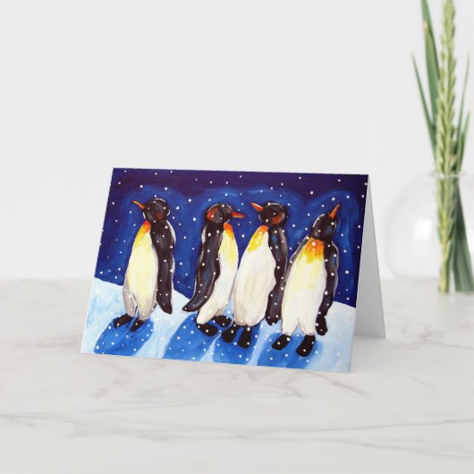 Penguin Party Winter Folk Art Kaart (Voorkant)