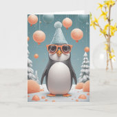 Penguin Party Wishes Kaart (Gele Bloem)