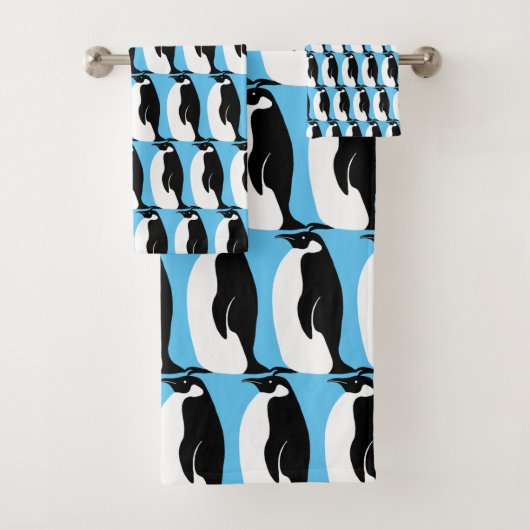 Penguin Pattern Aqua Black White Bad Handdoek (Insitu)