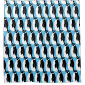 Penguin Pattern Aqua Black White Douchegordijn (Voorkant)