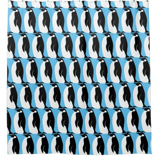 Penguin Pattern Aqua Black White Douchegordijn (Voorkant)