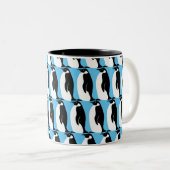 Penguin Pattern Aqua Black White Tweekleurige Koffiemok (Voorkant rechts)