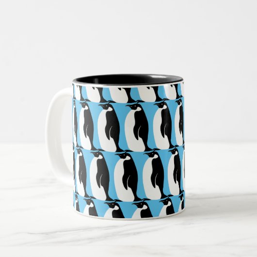 Penguin Pattern Aqua Black White Tweekleurige Koffiemok (Voorkant links)