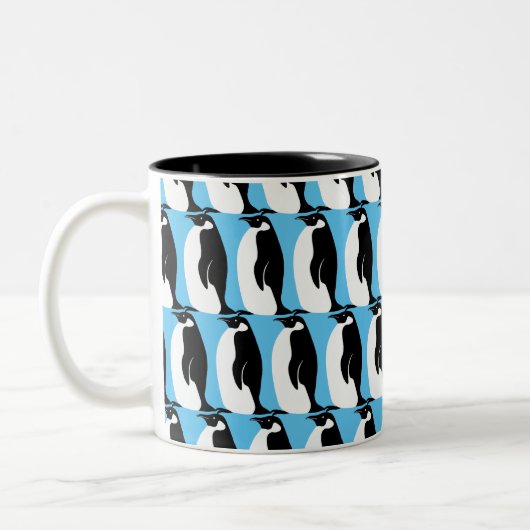 Penguin Pattern Aqua Black White Tweekleurige Koffiemok (Links)