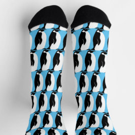 Penguin Pattern Cute Minimalist Blue Black White Sokken