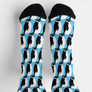 Penguin Pattern Cute Minimalist Blue Black White Sokken