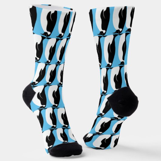 Penguin Pattern Cute Minimalist Blue Black White Sokken (Gebogen)