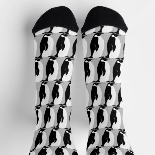 Penguin Pattern Cute Minimalist Grey Black White Sokken