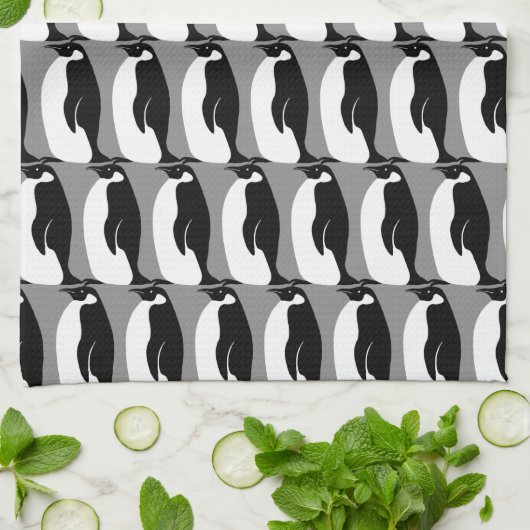 Penguin Pattern Gray Black White Theedoek (Gevouwen)