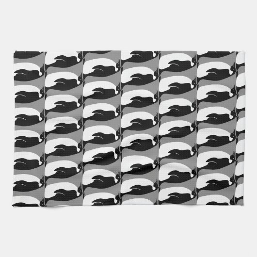 Penguin Pattern Gray Black White Theedoek (Horizontaal)