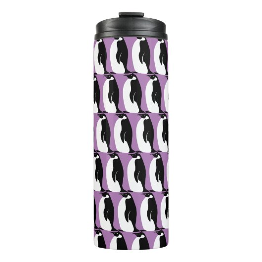 Penguin Pattern Paars Black White Thermosbeker (Voorkant)