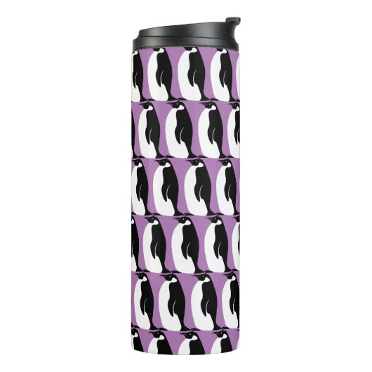 Penguin Pattern Paars Black White Thermosbeker (Gedraaid links)