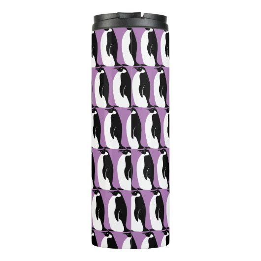 Penguin Pattern Paars Black White Thermosbeker (Achterkant)