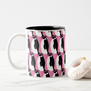 Penguin Pattern roze Black White Tweekleurige Koffiemok