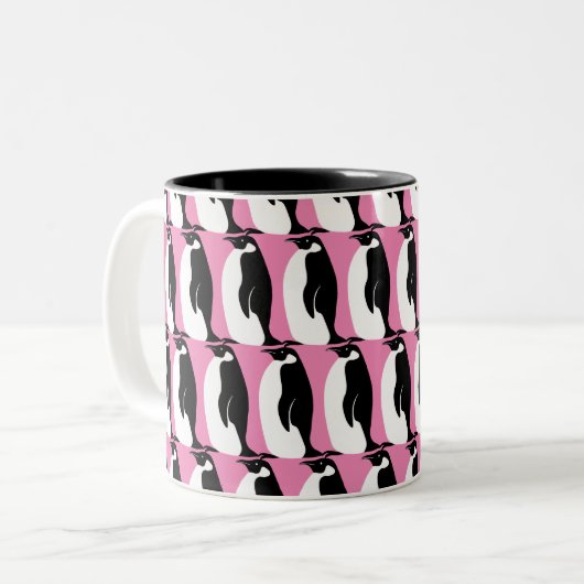 Penguin Pattern roze Black White Tweekleurige Koffiemok (Voorkant links)