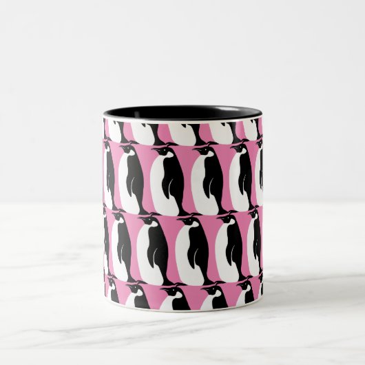 Penguin Pattern roze Black White Tweekleurige Koffiemok (Center)