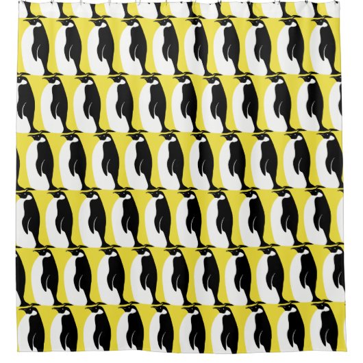 Penguin Pattern Yellow White Douchegordijn (Voorkant)