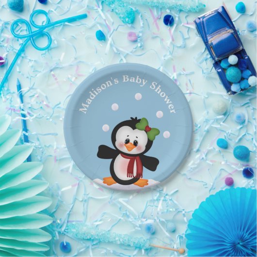 Penguin Personalized Baby shower Celebration Papieren Bordje (Feest)