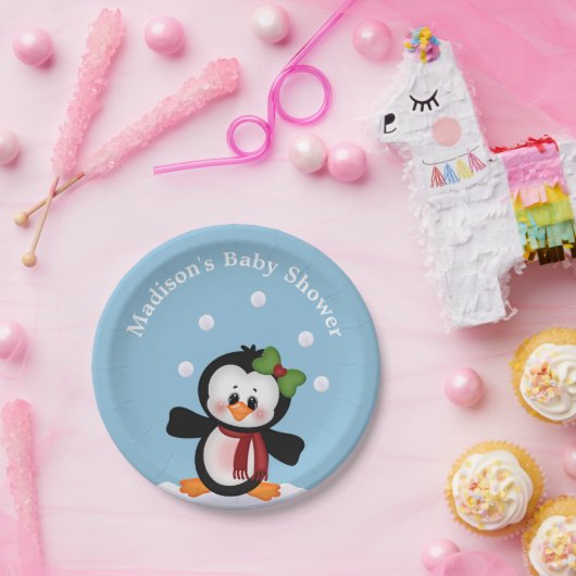 Penguin Personalized Baby shower Celebration Papieren Bordje (Feest)