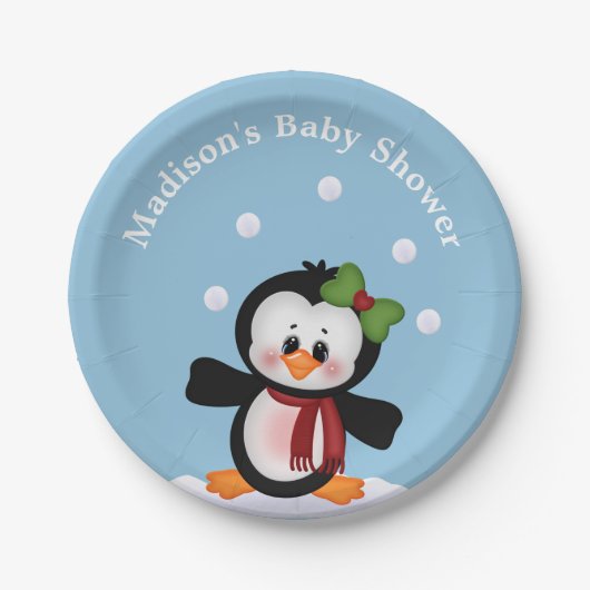 Penguin Personalized Baby shower Celebration Papieren Bordje (Voorkant)