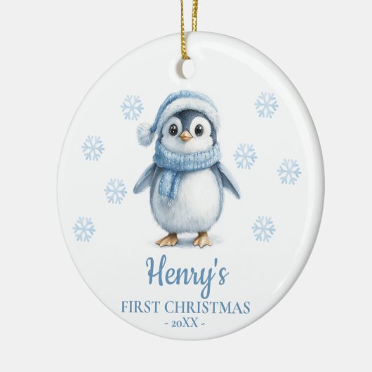Penguin Personalized Baby's First Christmas Keramisch Ornament (Links)