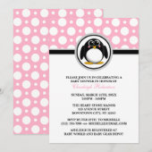 Penguin Pink Polka Dot Baby Shower Invitations Kaart (Voorkant / Achterkant)
