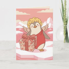 Penguin Playing Cupid Valentine Greeting Card Feestdagen Kaart