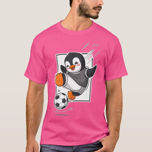 Penguin Playing Soccer Kicking Football Cute Carto T-shirt (Voorkant)