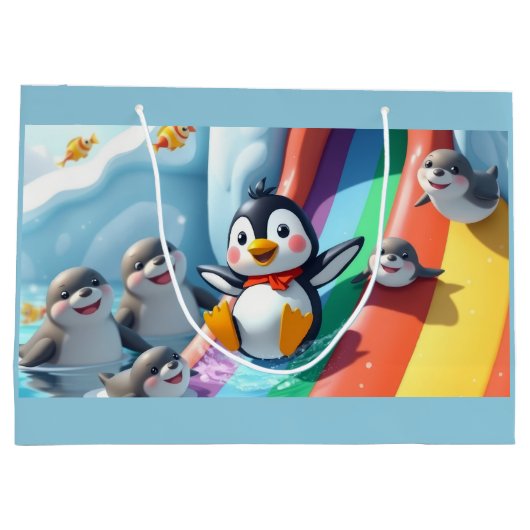 Penguin plays on a slide groot cadeauzakje (Achterkant)